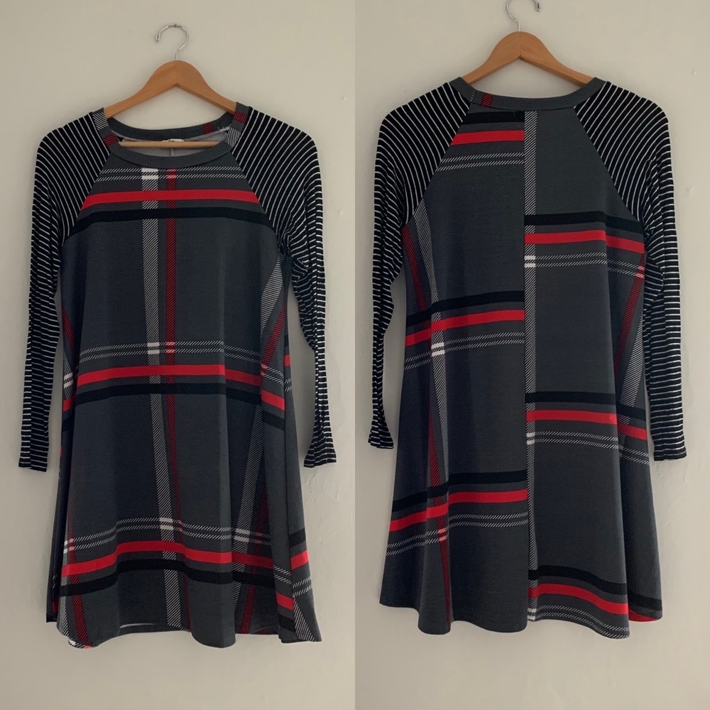 Égy Schoolgirl A-line mixed print plaid stripe dress M